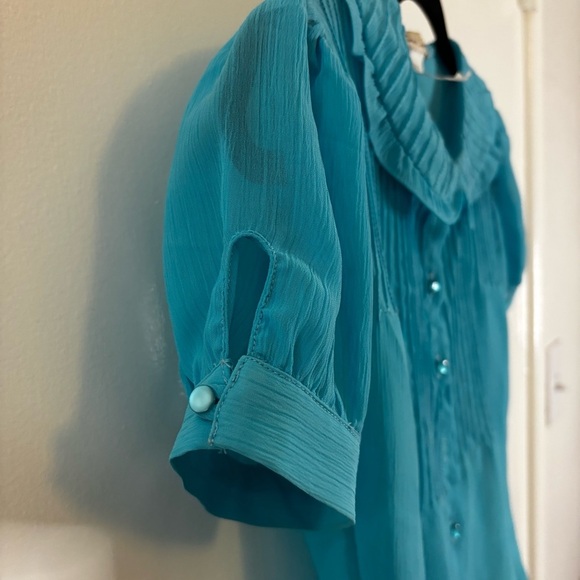 Sans Souci Vintage Inspired Turquoise Blouse - Picture 2 of 10